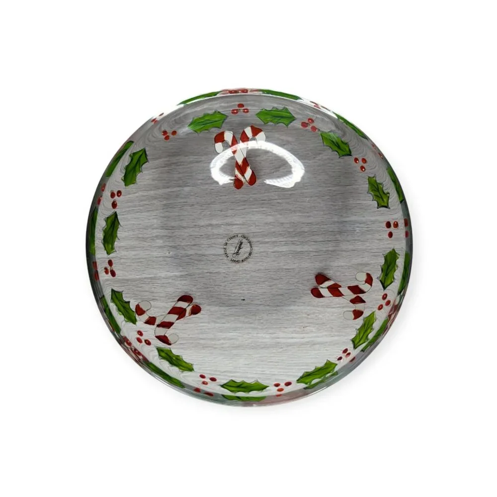 Gorham Glass Christmas Holly with Berries & Candy Cane Painted Bowl 7